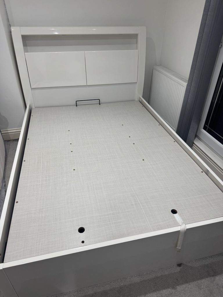 White Ottoman Storage Bed Frame with LED headboard - Great Condition