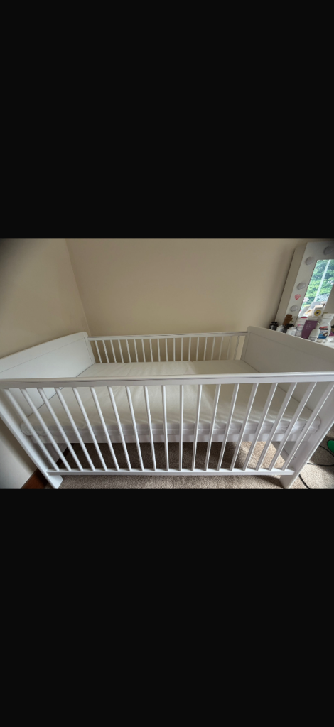 Baby Elegance Travis Baby Cot Bed with Mattress (White)