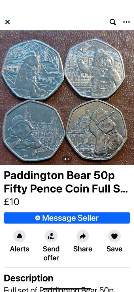 Full set of Paddington Bear 50p Fifty Pence Coins (4)