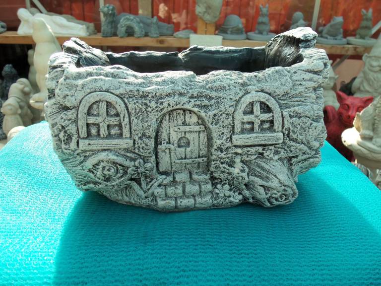 Concrete stone garden ornament Log cottage planter