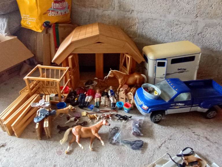 Large Bundle of Horse Stable Toys with Truck and Trailer