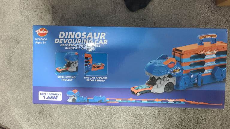 Dinosaur Transport Truck Car Toy Ejection Folding Storage Track Sound 8 Race Cars