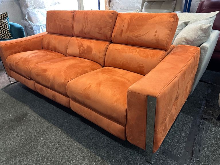 NEW EX DISPLAY SOFOLOGY TORRES SUEDE / VELVET 4 SEATER ELELCTRIC RECLINER SOFA UPTO 65% OFF RRP