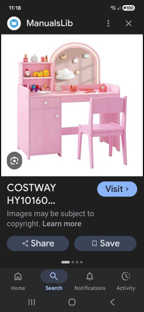 Kids vanity table and chair 