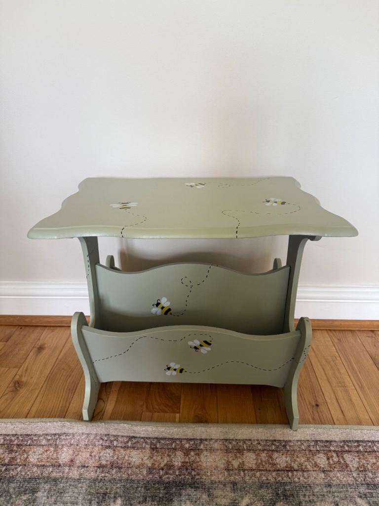 Lovely Pastel Green Magazine Rack / Small Table with Bee Detail