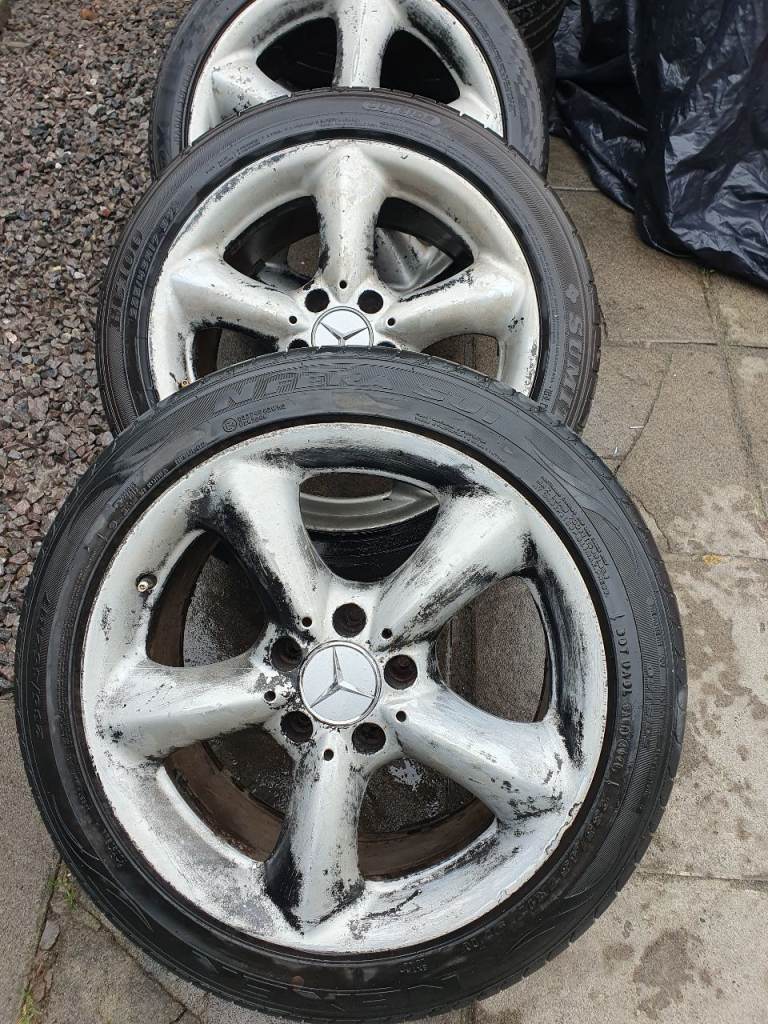 17"MERCEDES CLK/ C-CLASS ALLOY WHEELS x3 no cracks no buckles in need of refurbishment