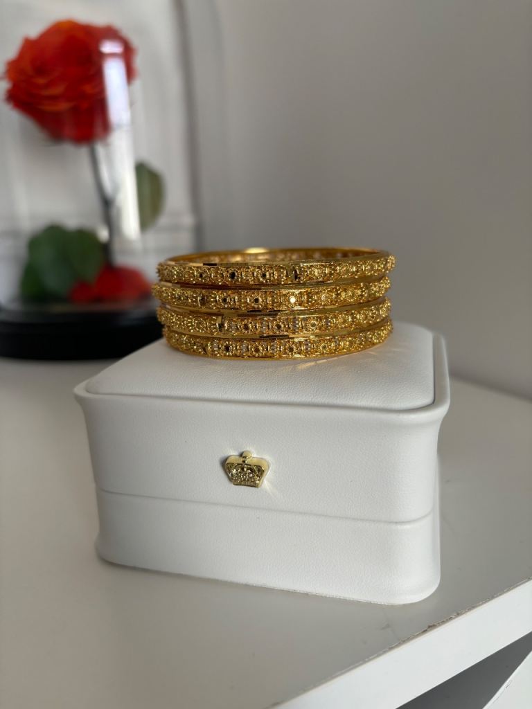 Set of 4 Gold Bangles – Intricate Design size 2.6