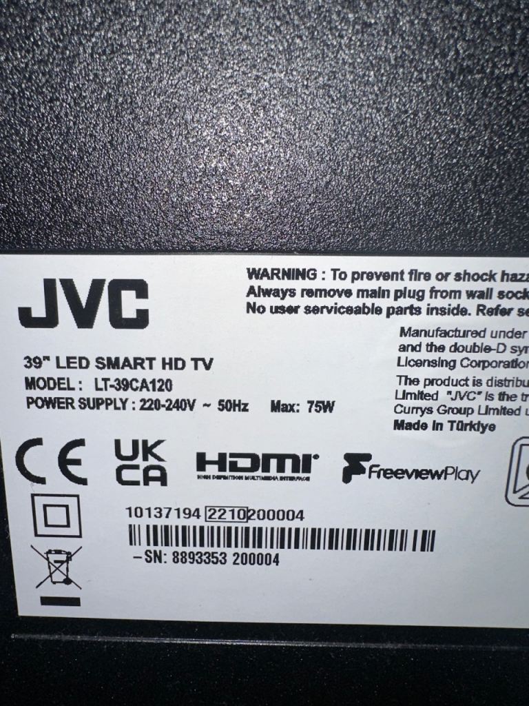 JVC 39” LED SMART TV