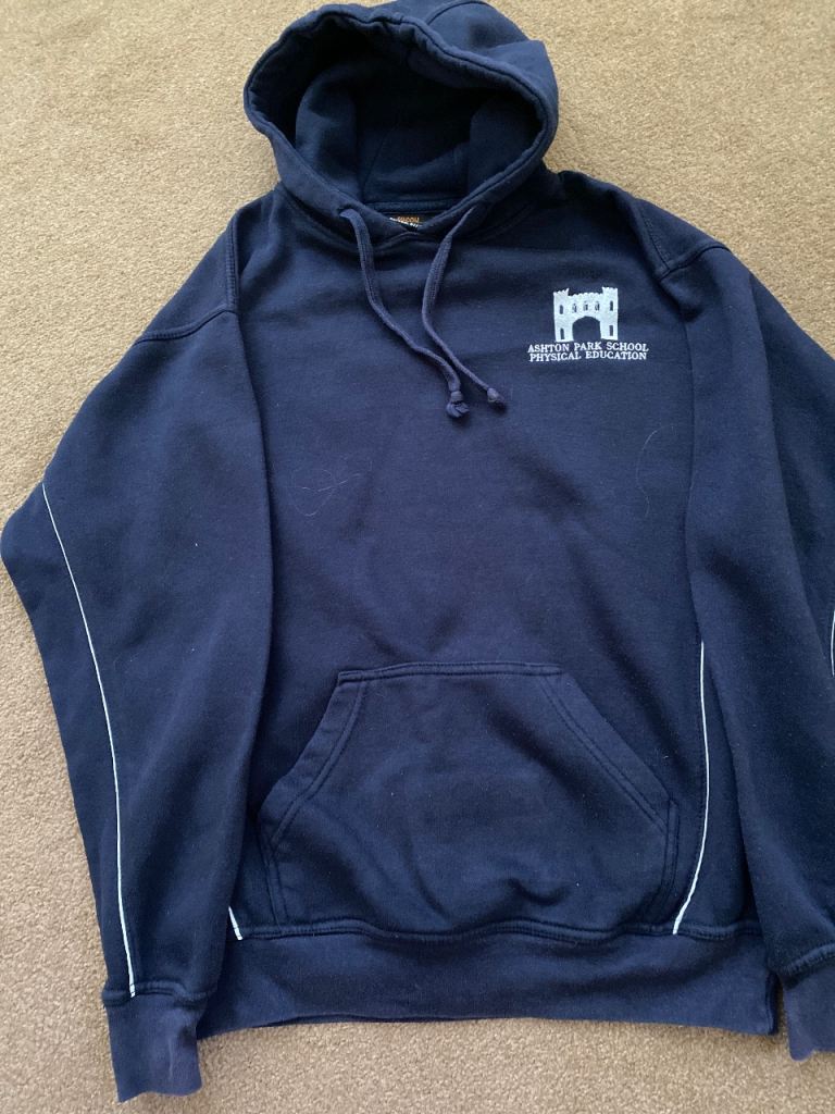 Ashton Park School (Bristol) navy blue hooded sports hoodie. 
