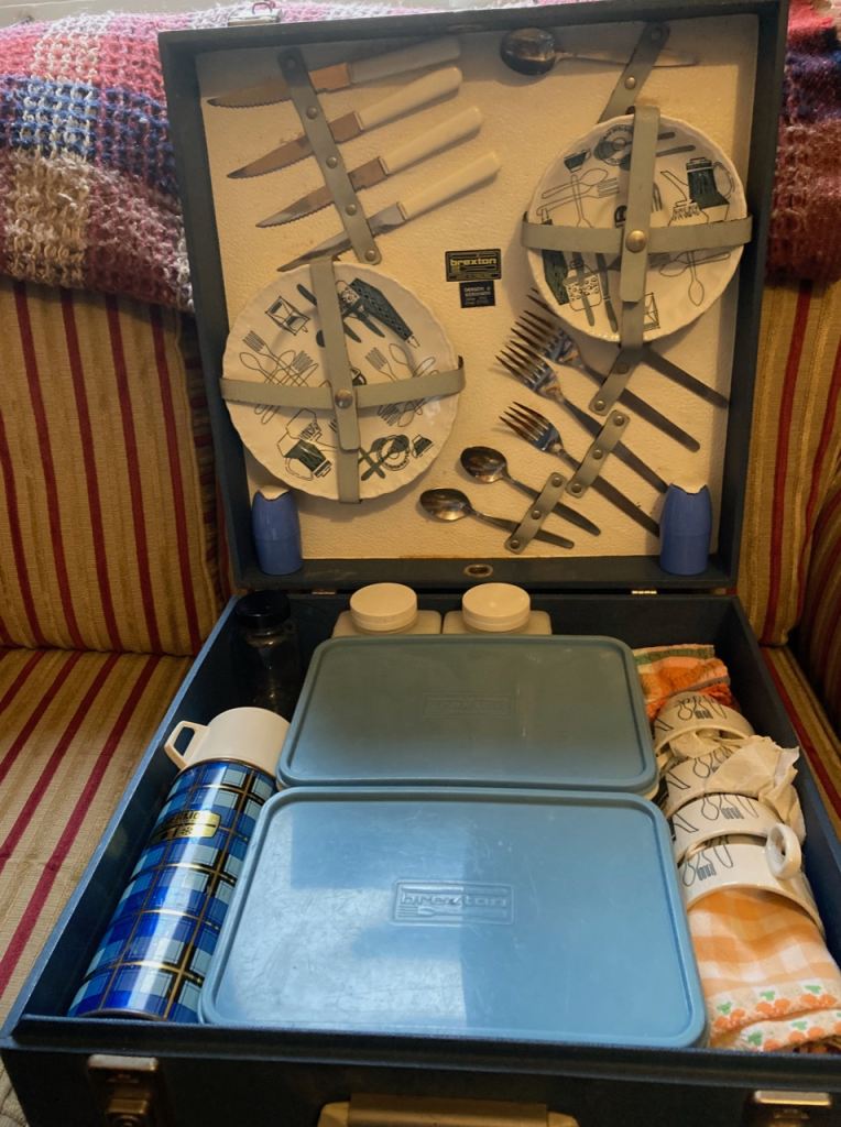Brexton vintage Blue Fiesta picnic hamper 1950's / 1960's