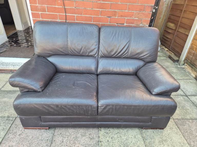 Brown Leather Two-Seater Sofa