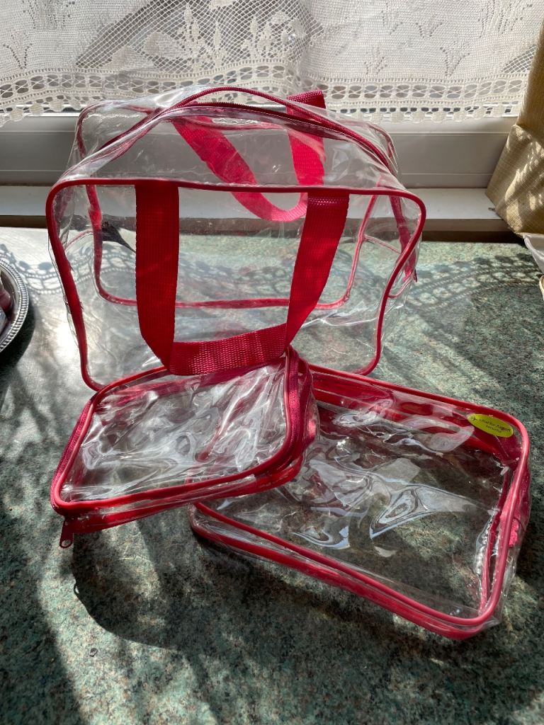 Set 3 clear plastic cosmetic bags