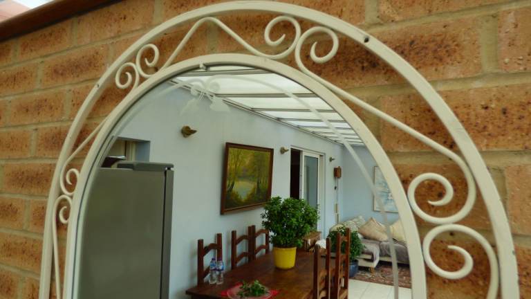 Large Vintage Retro Etched 1950s Arch Top Wrought Iron Scroll Wall Mirror 92 cm