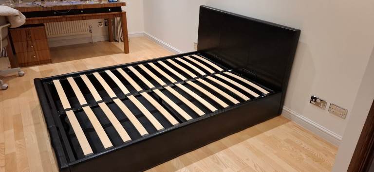 Black Faux Leather Ottoman Bed Frame - Double, Great Condition