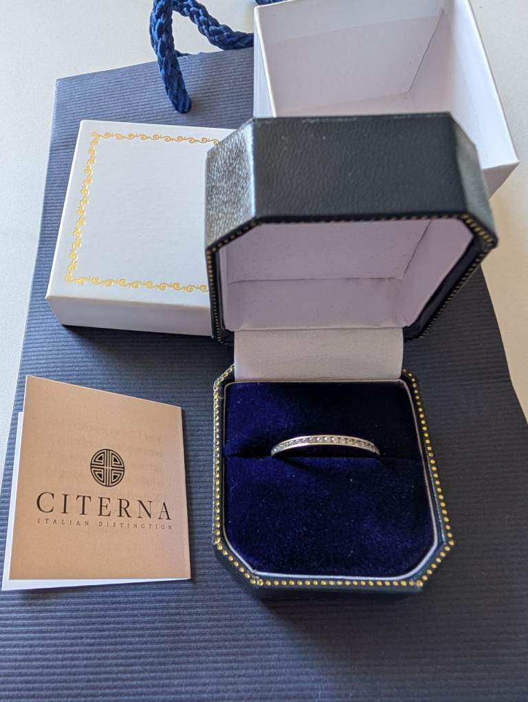 9ct White Gold Channel Set Eternity Ring by Citerna Size V Brand New with Box and Gift Bag
