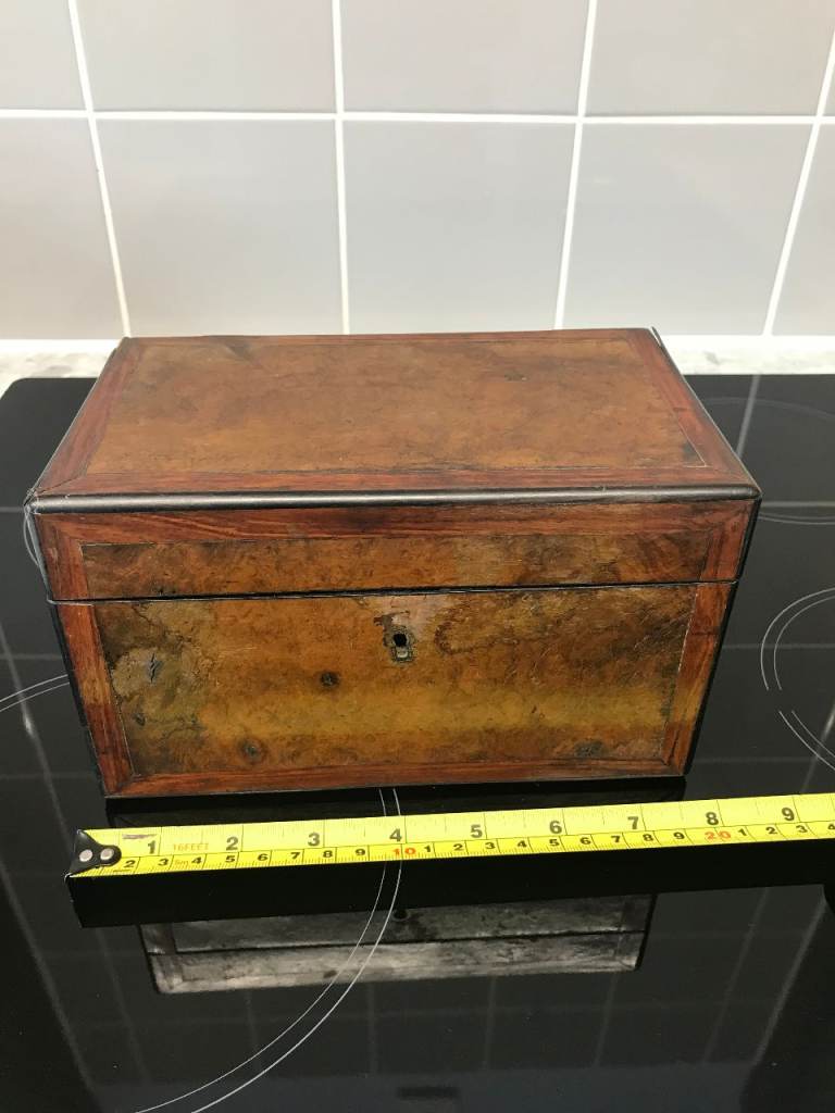 Georgian C.1880 Walnut Veneer Tea Caddy for restoration.. Vintage Wooden Storage Box with Lock