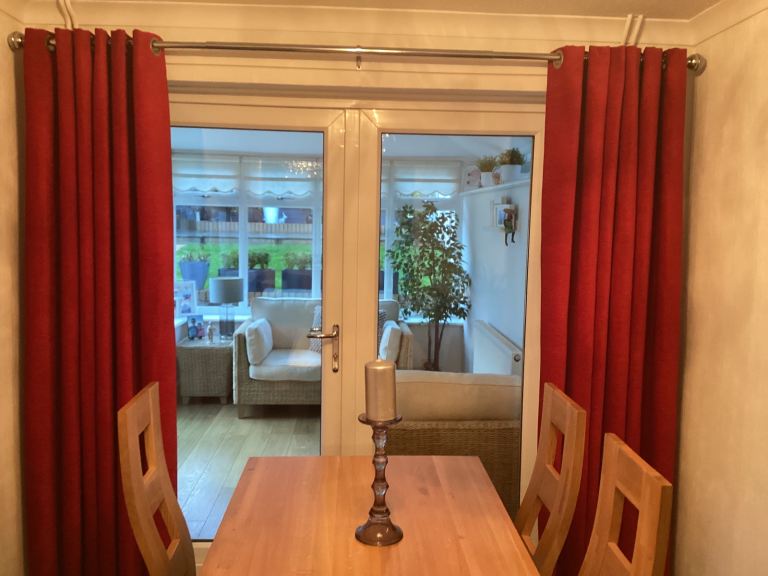 2 x pairs full length chenille curtains and cushionS