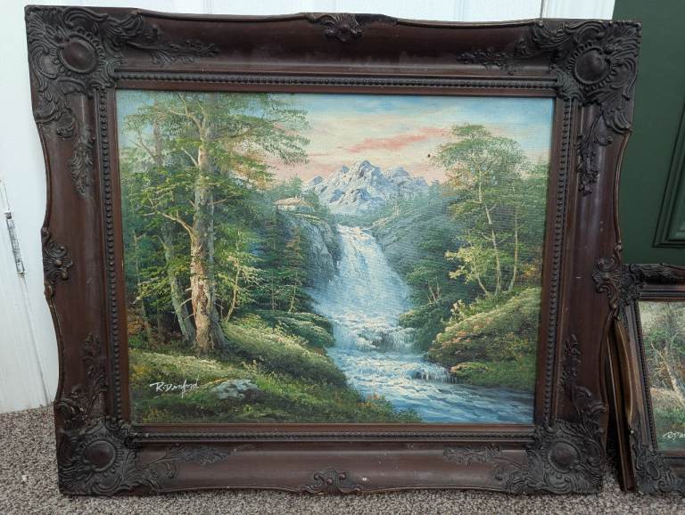 Beautiful landscape oil painting with wooden frame 
