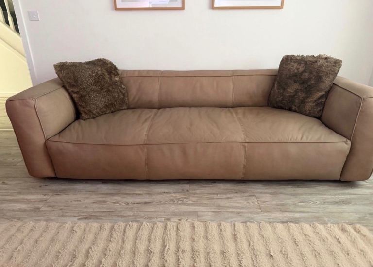 DFS Real Leather Sofa Set – 3 + 2 + Armchair – Taupe