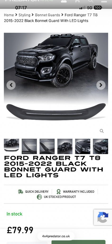 Ford wildtrack bonnet guard with led lights 