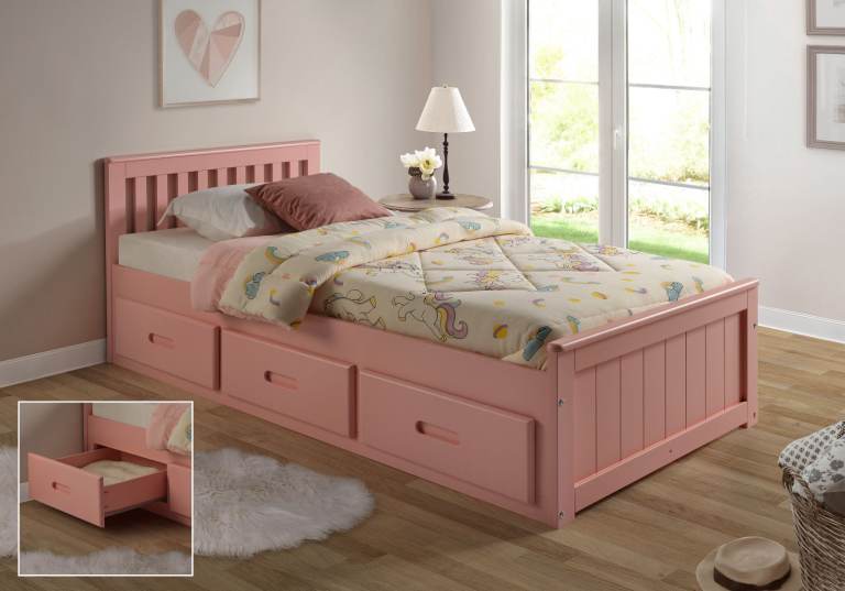 3FT Single Pink Pine Mission Bed with 3 Drawers