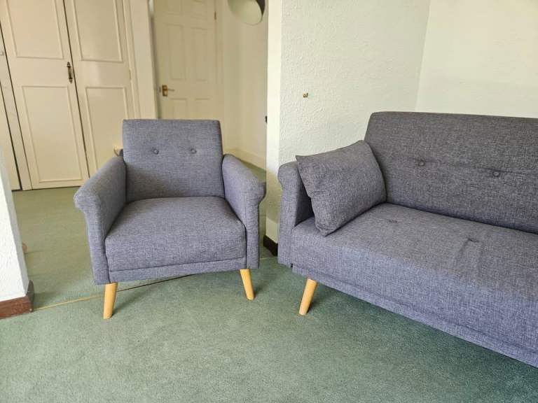  Grey 2 seater sofa and matching armchair