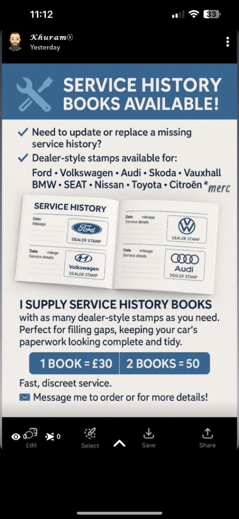 Replacement car service history books 
