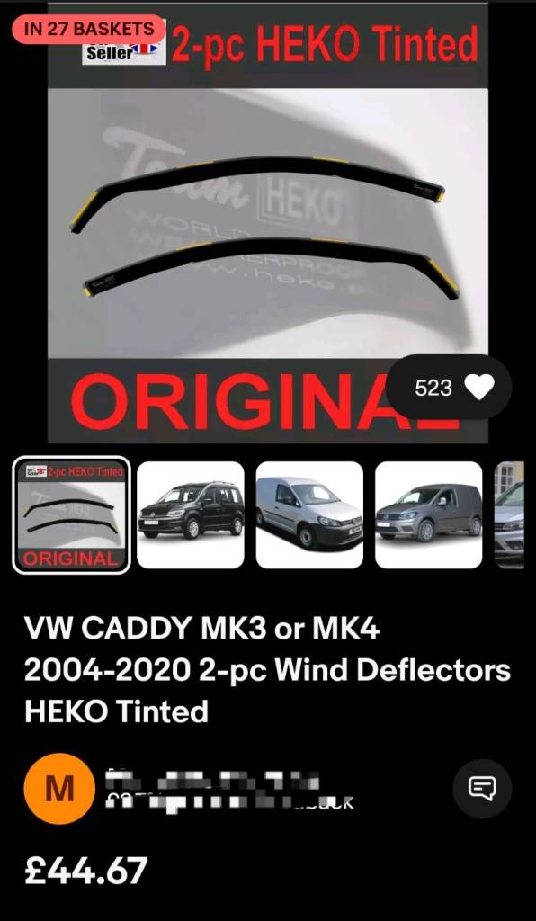 VW CADDY MK3 or MK4 2004-2020 2-pc Wind Deflectors HEKO Tinted