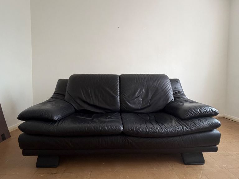 Italian Designer Black Leather Sofa