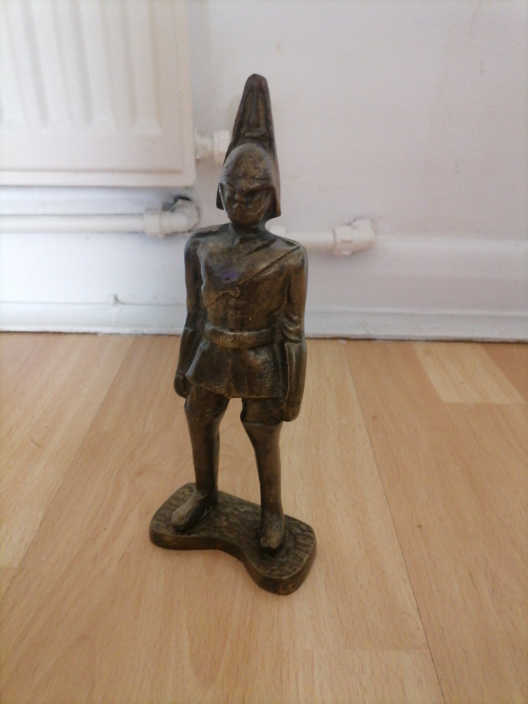 Antique Georgian Heavy Solid Brass Soldier West Indian Guard Figurine / Doorstop.  23cm Tall. 