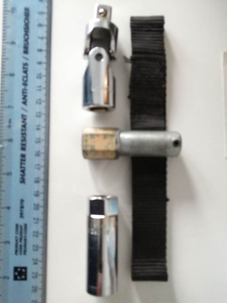 Car/Van Oil strap wrench & 10mm spark plug socket & universal joint