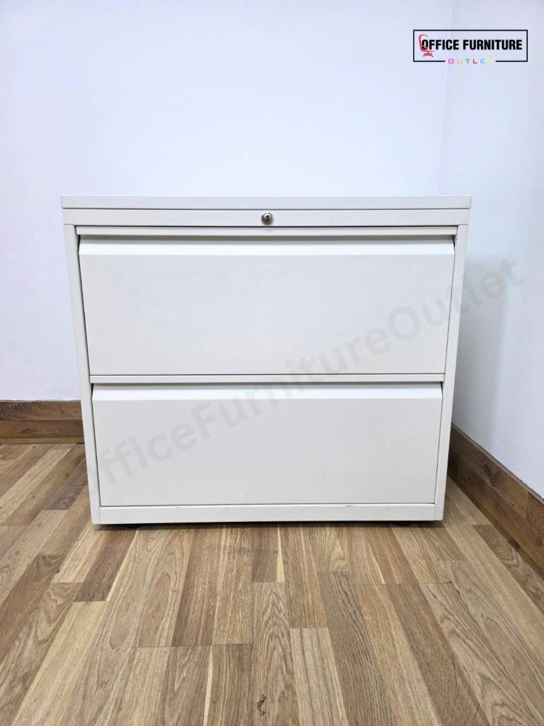 White Metal 2 Drawer Lateral Filing Cabinet (ST74)