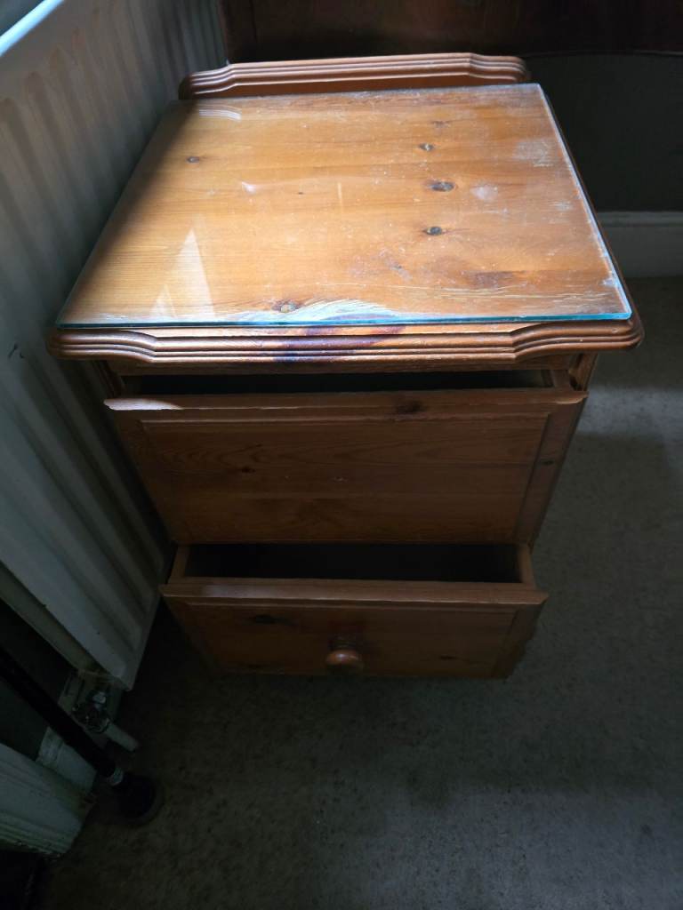 Pine Wooden Bedside Table with Drawers – Fair Condition