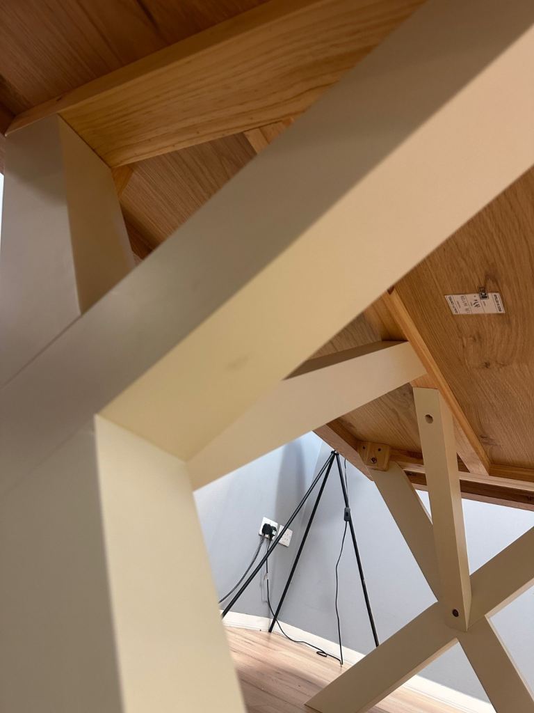 Wayfair Longview Oak Solid Wood Dining Table Buttermilk Cream X Cross Legs rrp £850