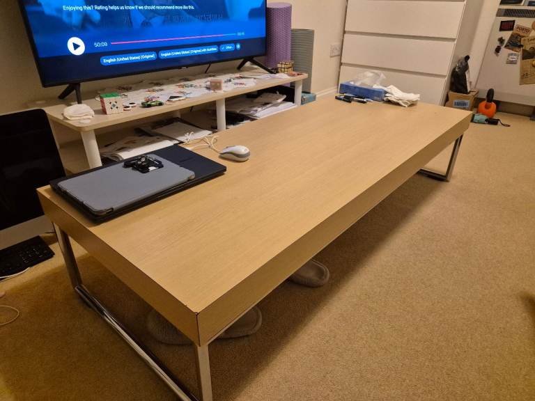 Modern Wooden Coffee Table with Chrome Legs – Good Condition