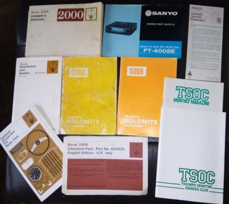 Vintage car manuals and literature - mostly Triumph and Rover 