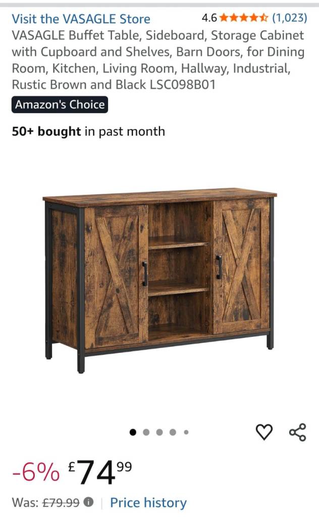 VASAGLE Buffet Table, Sideboard, Storage Cabinet