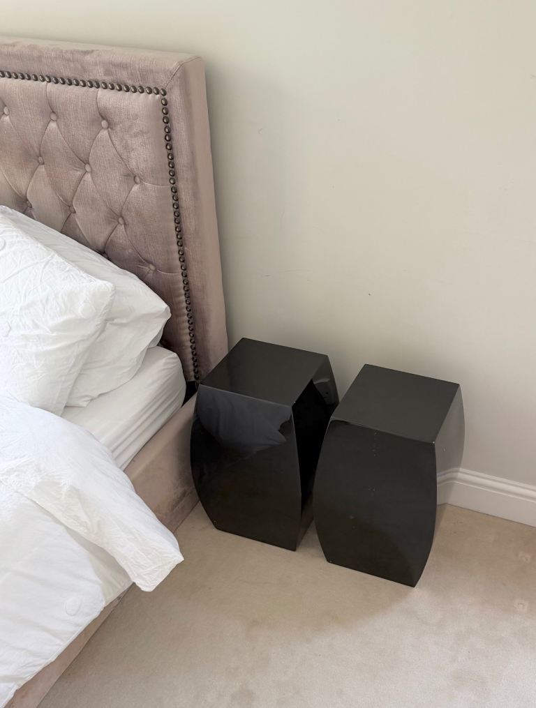 Pair of Modern Black Gloss Bedside Tables / Side Tables