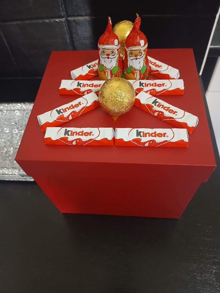 Custom made boxed chocolate christmas santa drop down house 