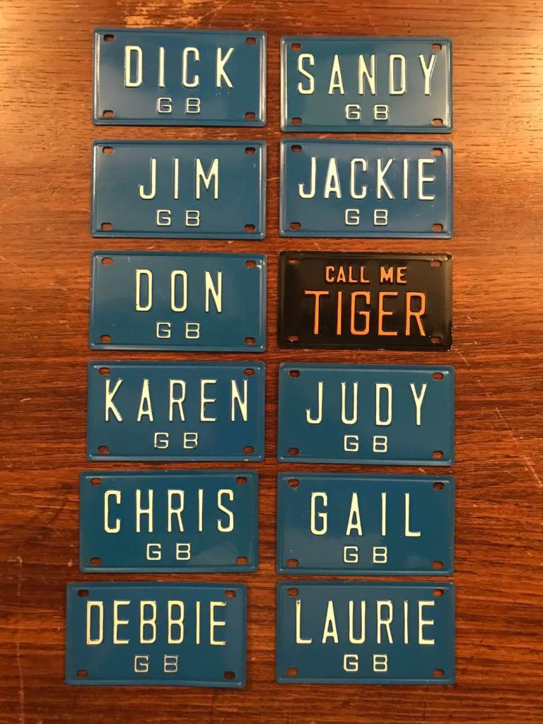 Original Vintage 1960s Children's Tin Plate Bicycle Miniature US Number 'Name' Plates.