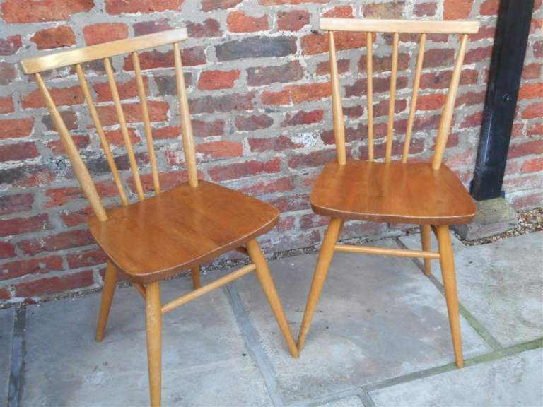 Vintage Ercol 391 Elm Stick Back Chairs, Pair, Light Finish