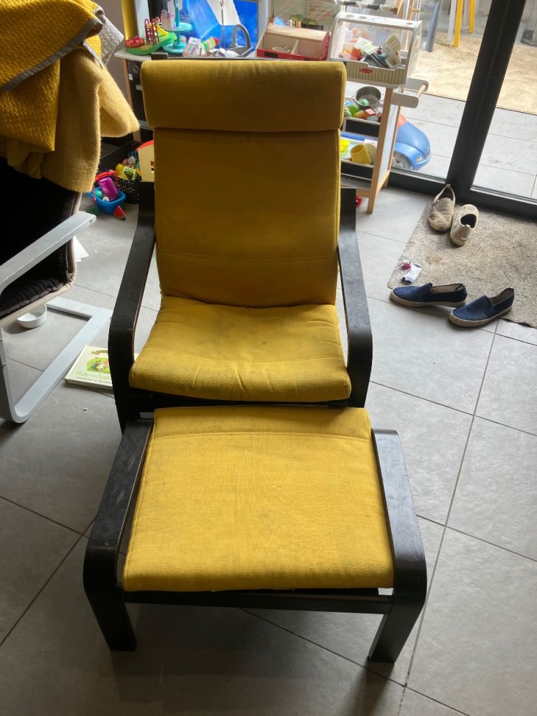 Yellow Armchair with Footstool – Good Condition