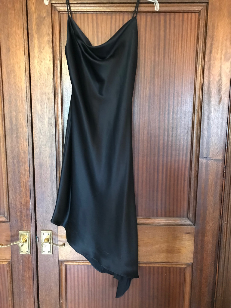 Pre-loved Black Lined Satin Dress with tapered hem