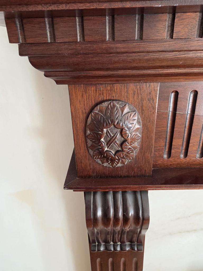 Wooden Fireplace Surround with Carved Details – Good Condition