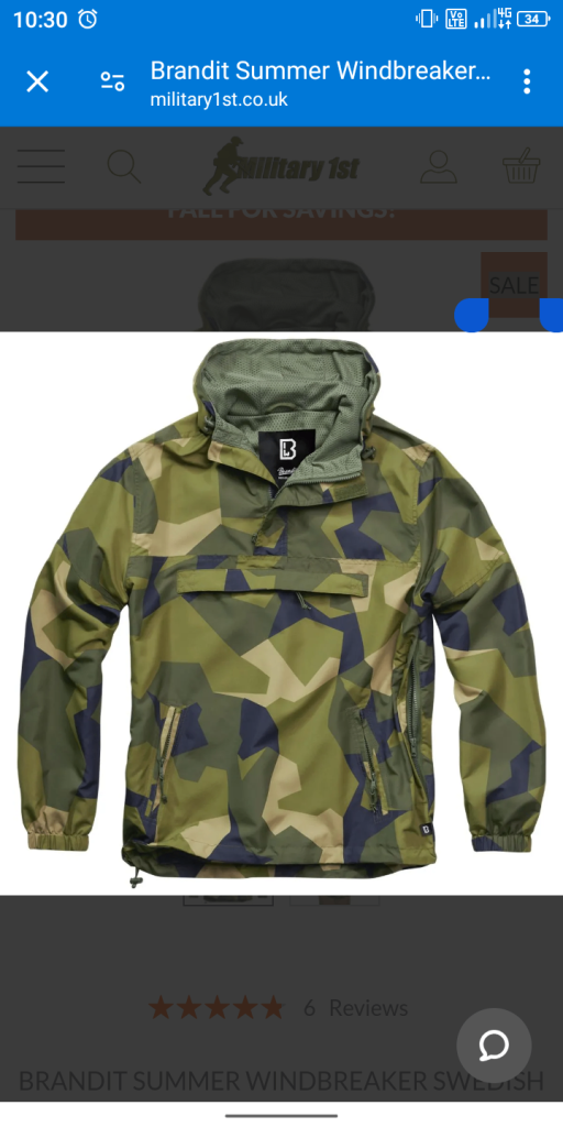 NEW (unused)windbreaker/ Swedish camo