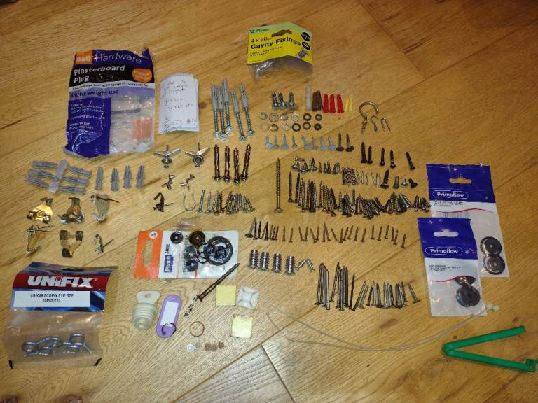 Nails, screws, picture hooks, washers etc