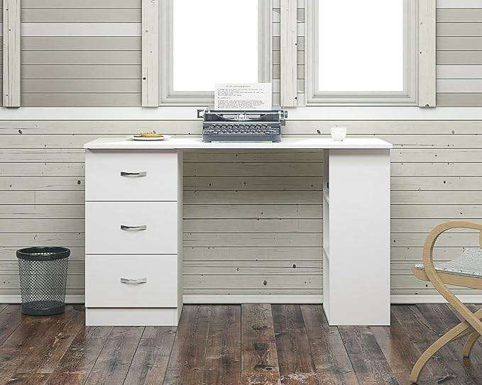 Harmin 120cm Computer Desk Modern Study Writing Table PC Workstation 3 Shelf 3 Drawers (White)