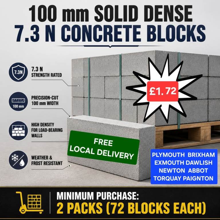 £1.72  Concrete Block 7,3N 100x440x215mm Minimum Order 144 FREE LOCAL DELIVERY See description