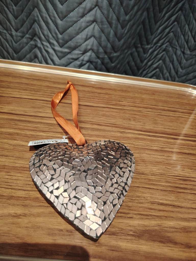 Copper Mirror Mosaic Hanging heart decoration 13 cm