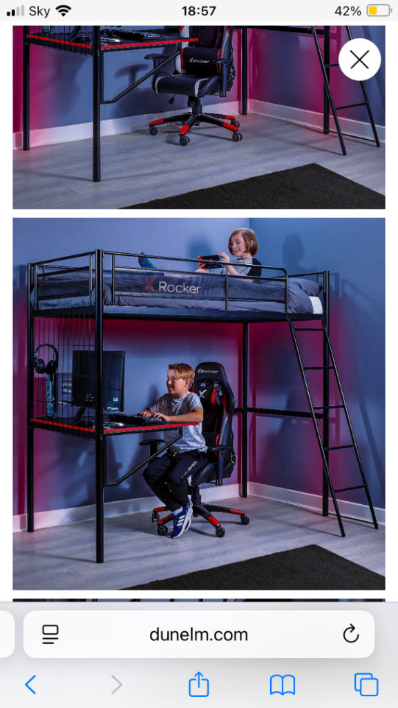 X Rocker Maximus Metal Gaming High Sleeper Bed with Desk